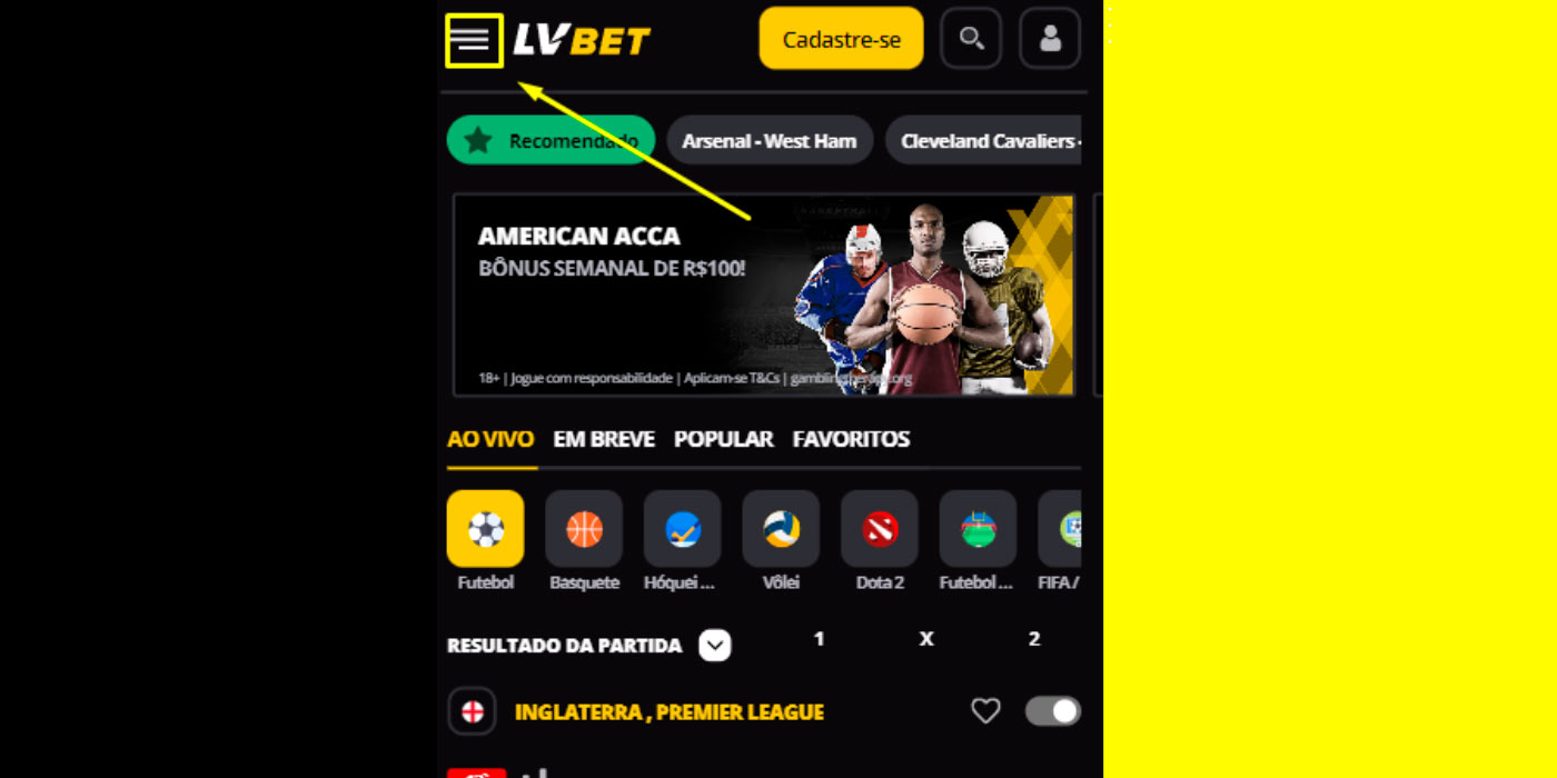 Faça login na página inicial da LVbet Brasil